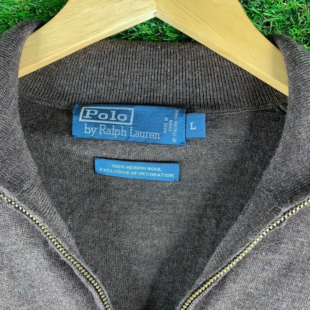 Polo Ralph Lauren Sweater Mens L Lambs Wool Brown 1/4 Zip Mock - Picture 4 of 7